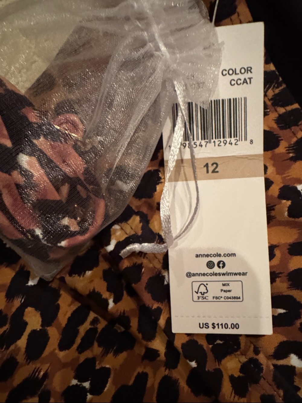 Anne Cole Leopard-Print One-Piece Swimsuit - Brown/Black - Size 12 NWT - Picture 3 of 8